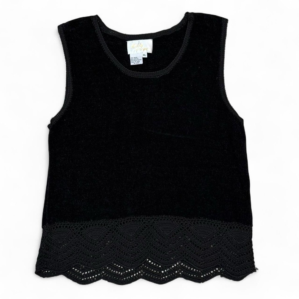 Vintage Lilly of California Black Sleeveless Top Women's Size XL Preppy BOHO 90s
